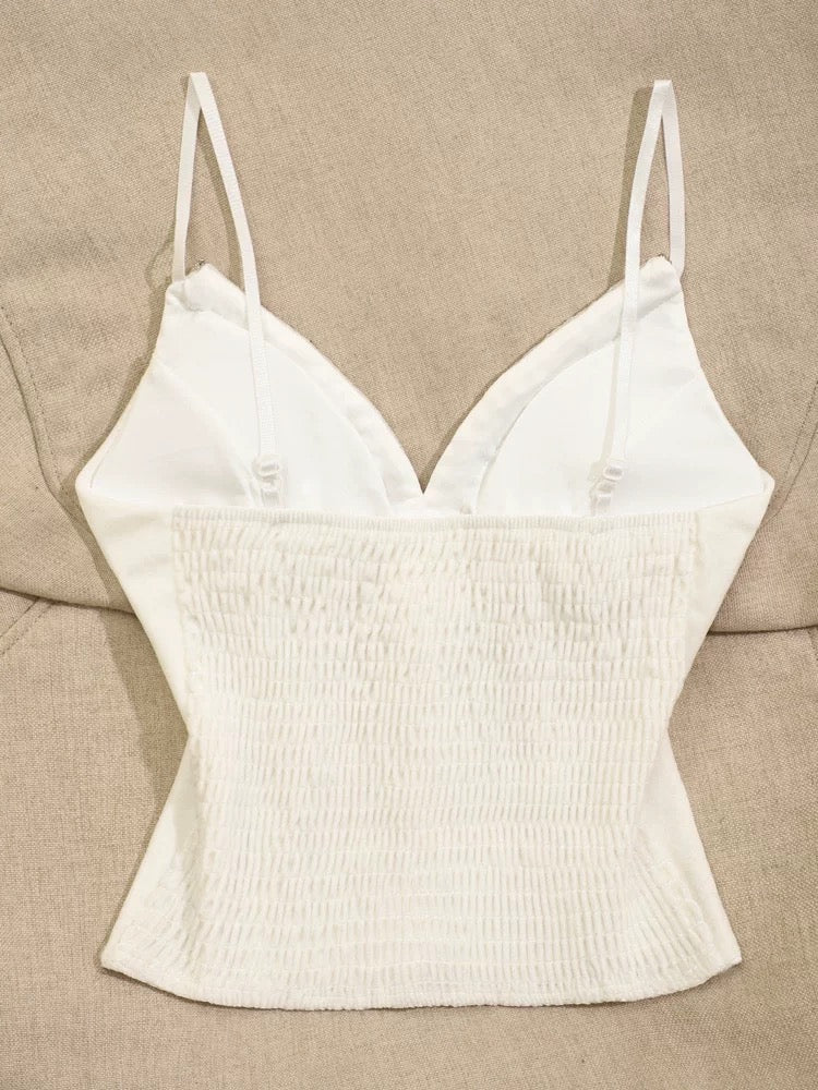 French pure desire style heavy diamond camisole vest for women slim short style outer wear sexy beautiful back hot girl v-neck top