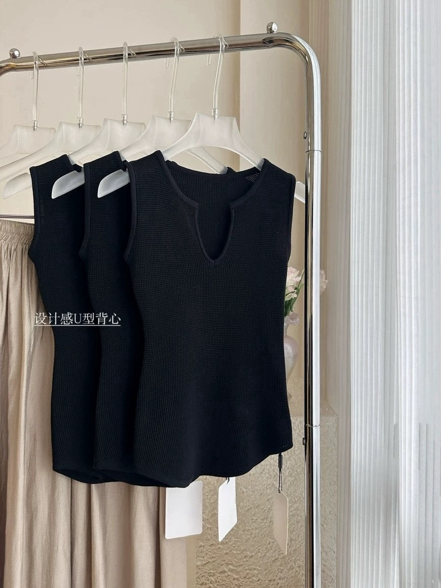 Summer temperament suit skirt women's v-neck irregular knitted vest sleeveless top skirt a-line long skirt two-piece suit
