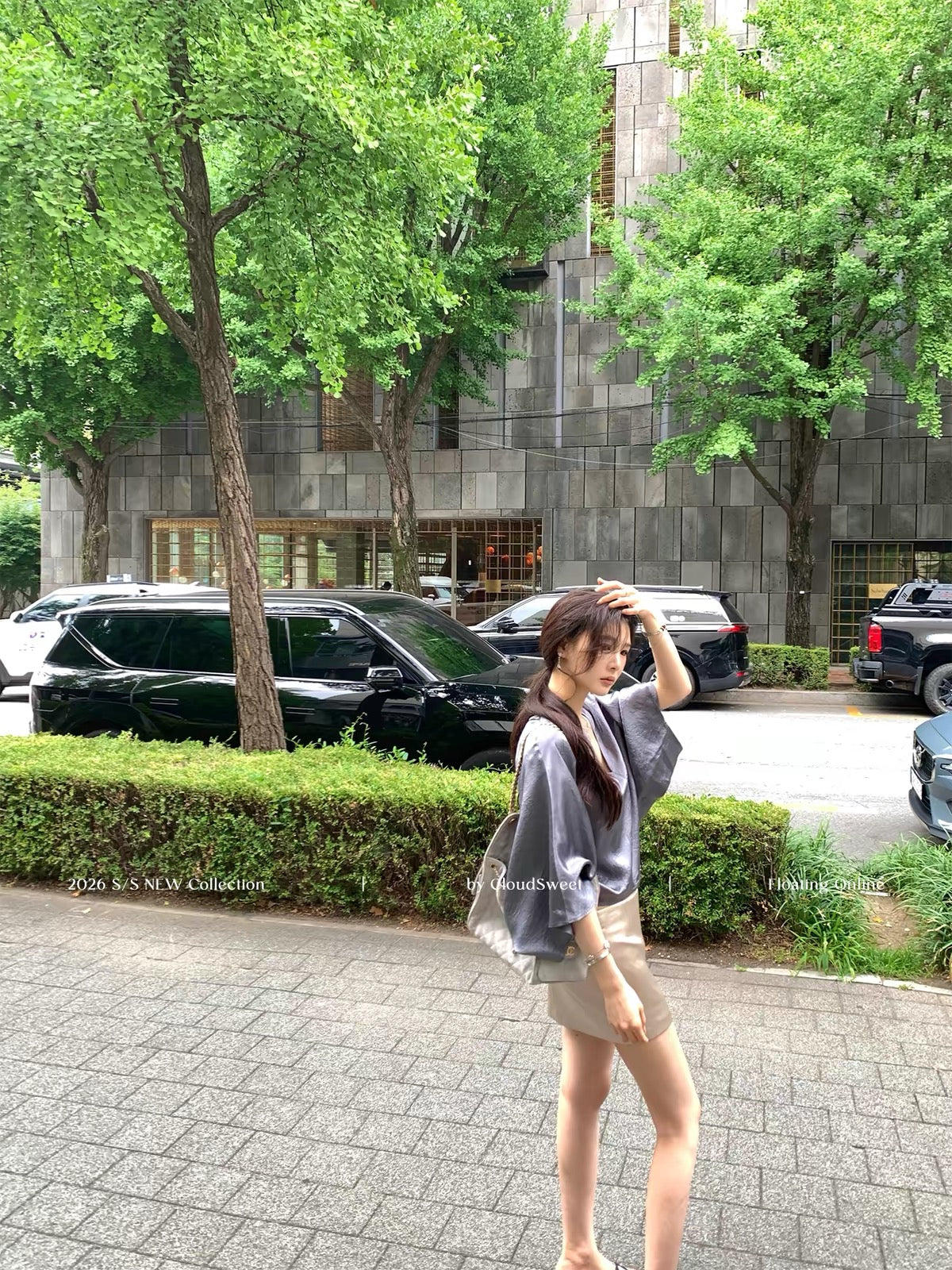 CloudSweet "Quiet Luxury" Shimmering Korean-Style V-Neck Acetate Satin Top – Loose-Fit Tee with an Elegant, Cool-Girl Vibe