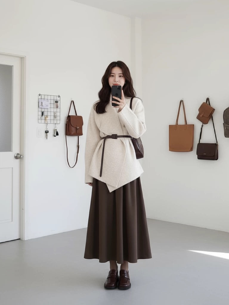 2026 Super Hot, Stylish, Unique, and Beautiful Korean Style Minimalist OOTD Outfit for Autumn and Winter - Two-Piece Set for Women
