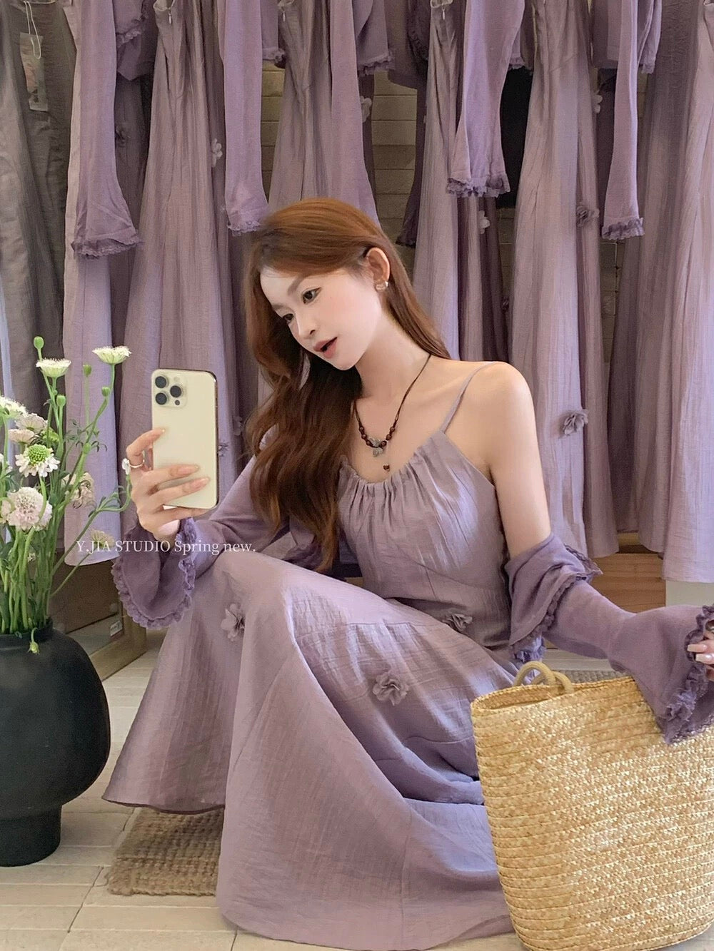 2025 Spring New Sunscreen Knitted Cardigan High-end Super Hot Sling Handmade Three-dimensional Flower Dress Fashion
