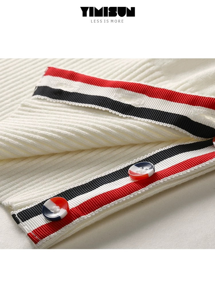 YIMISUN Korean style college style double-sleeved colorful striped V-neck contrasting color versatile button knitted cardigan women's long-sleeved jacket trendy