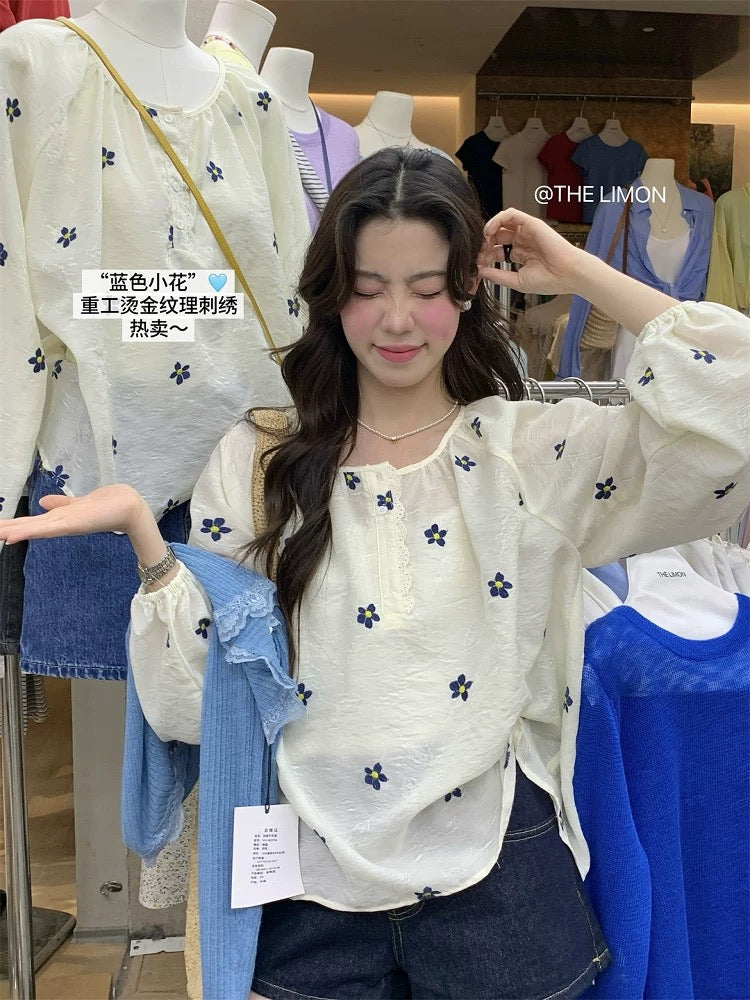 THE LEMON lemon green tea 2025 summer Korean style simple sweet small fresh gentle versatile shirt small shirt