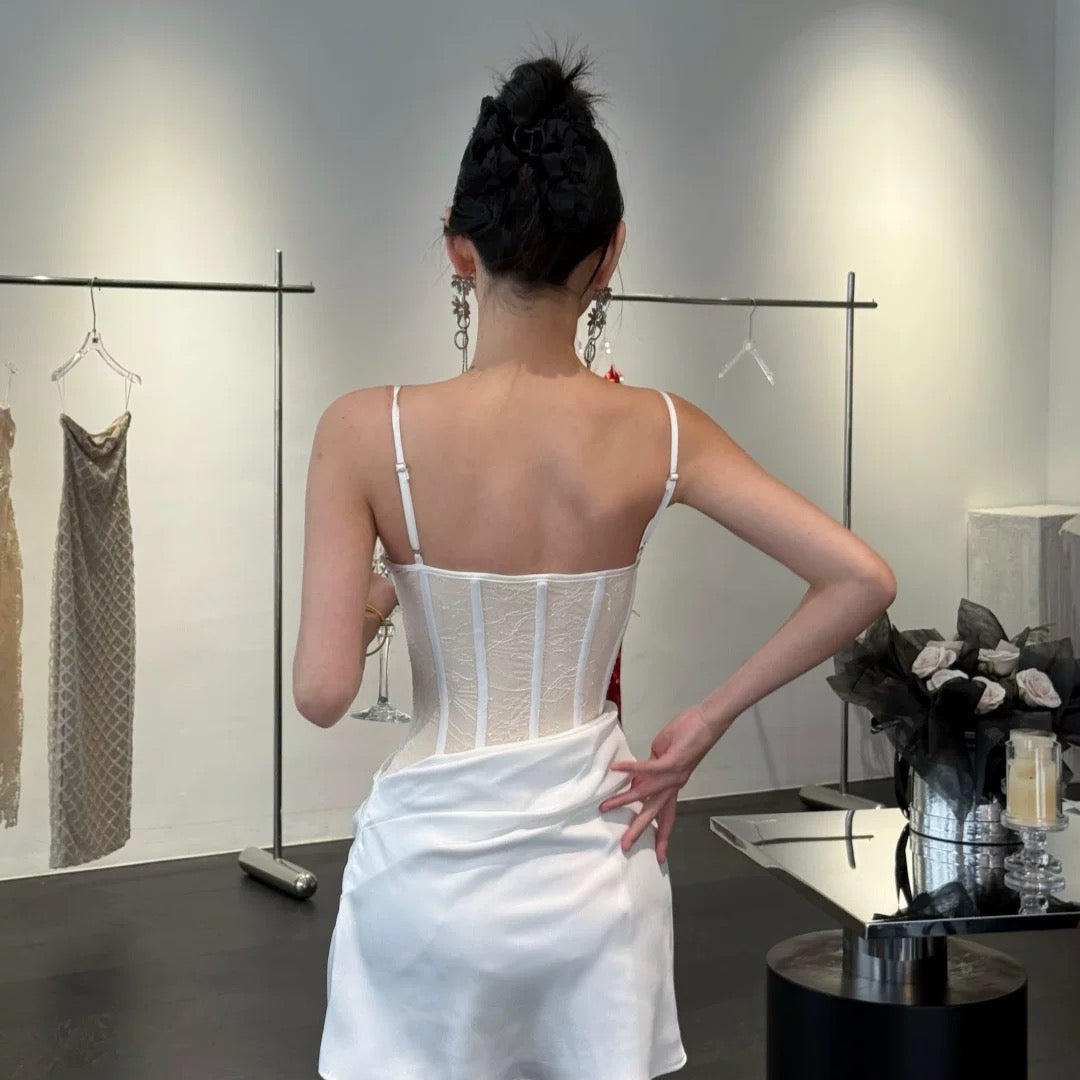 【JINGGUO Luxury】Niche Design, French Sexy Lace Fishbone Waist-Cinching Slip Dress 7553