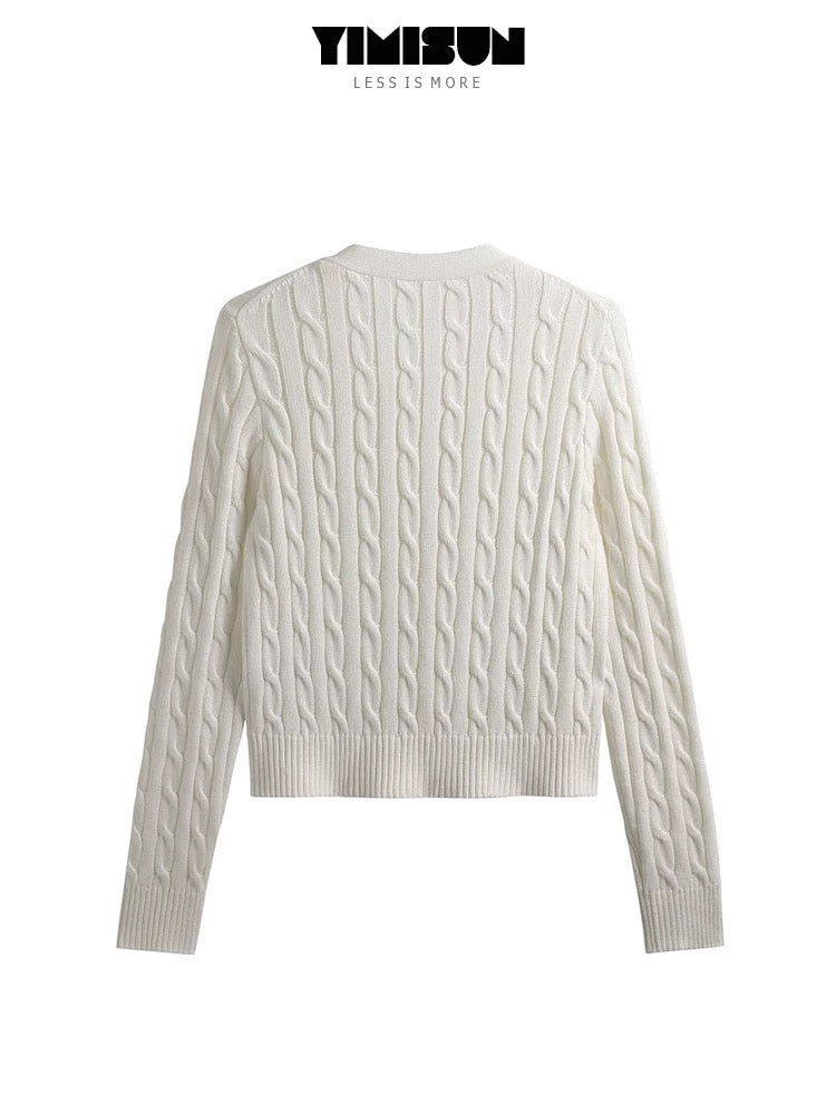 Puppy embroidered twist v-neck long-sleeved short college style right-shoulder knitted cardigan for women slim fit versatile sweater jacket