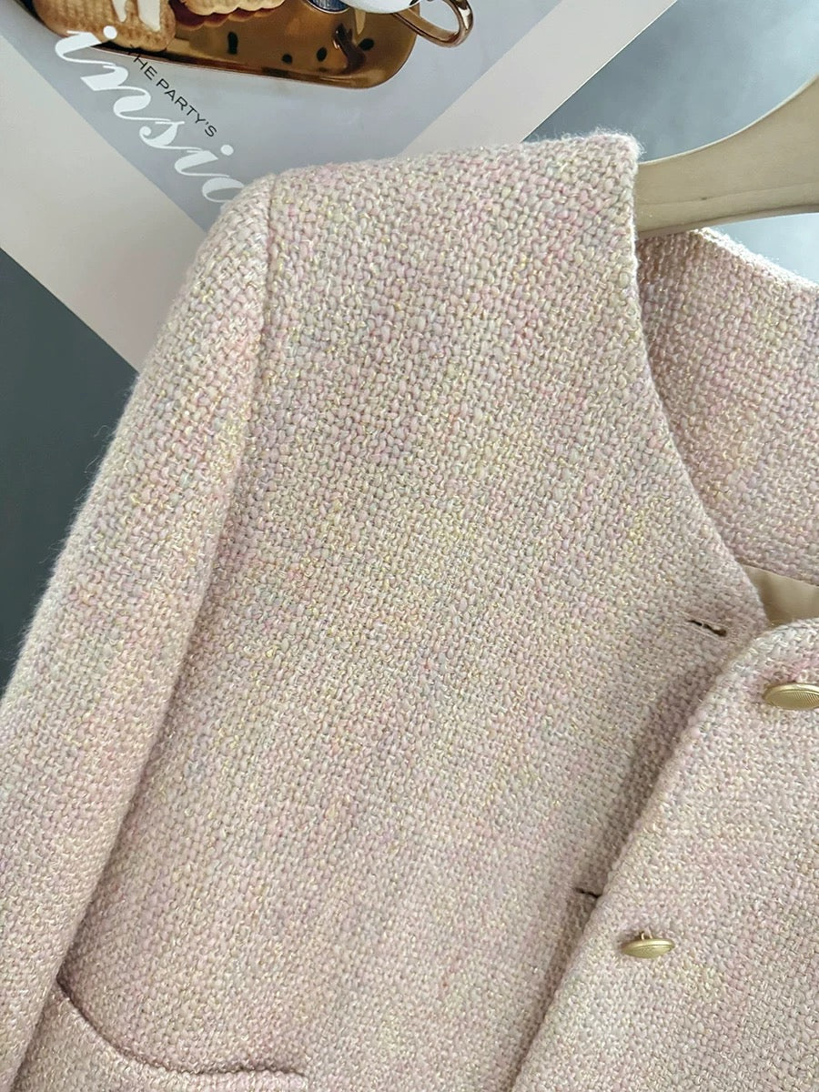 Pink, elegant,style short jacket for women, new autumn 2025 style, goddess-like, youthful, versatile top, Korean style.