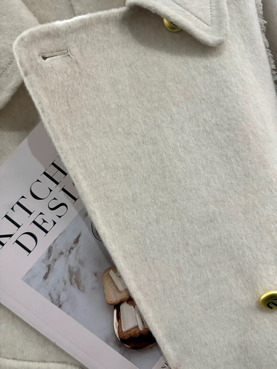 Ivory White Double-Sided Cashmere Coat for Women, 2025 New Autumn/Winter Style, Loose Fit, Fashionable Wool Coat