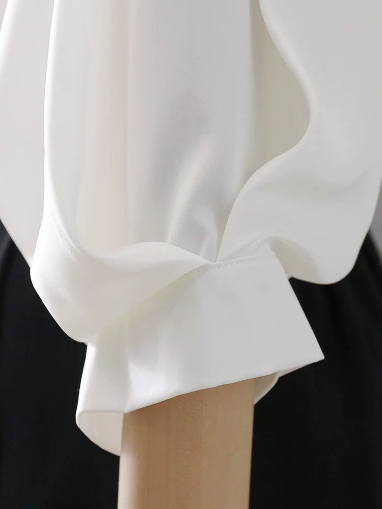 White shirt women's summer five-point sleeve niche tops high-grade satin Korean style temperament commuting lantern sleeve shirt