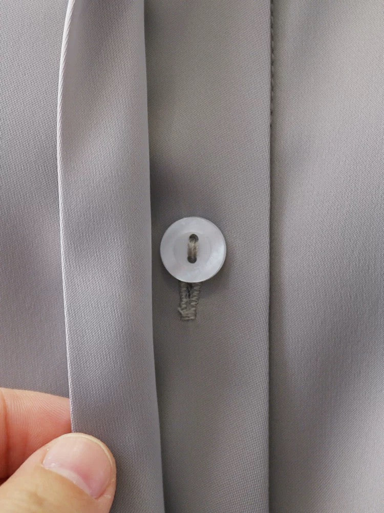 Three-quarter sleeve OL formal shirt 2024 summer women's professional commuting Korean style gray lapel drape satin shirt