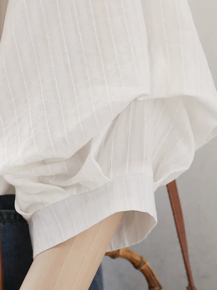 Five-point sleeve shirt for women 2025 summer new French round neck design niche temperament casual lantern sleeve shirt