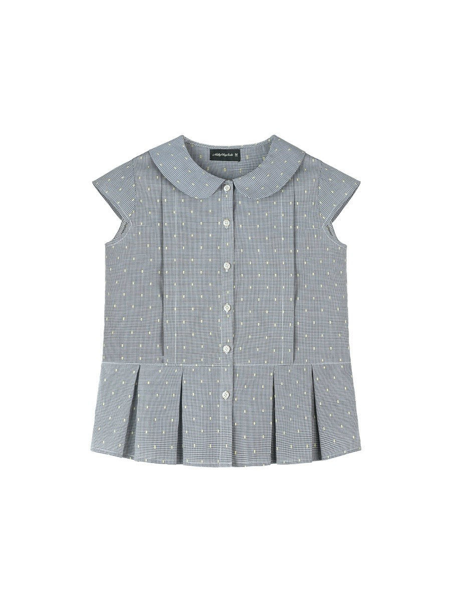 Galaxy Soda Polka Dot Short Sleeve Doll Collar Shirt Summer Women's Small Shirt Slimming Short Half Sleeve Top
