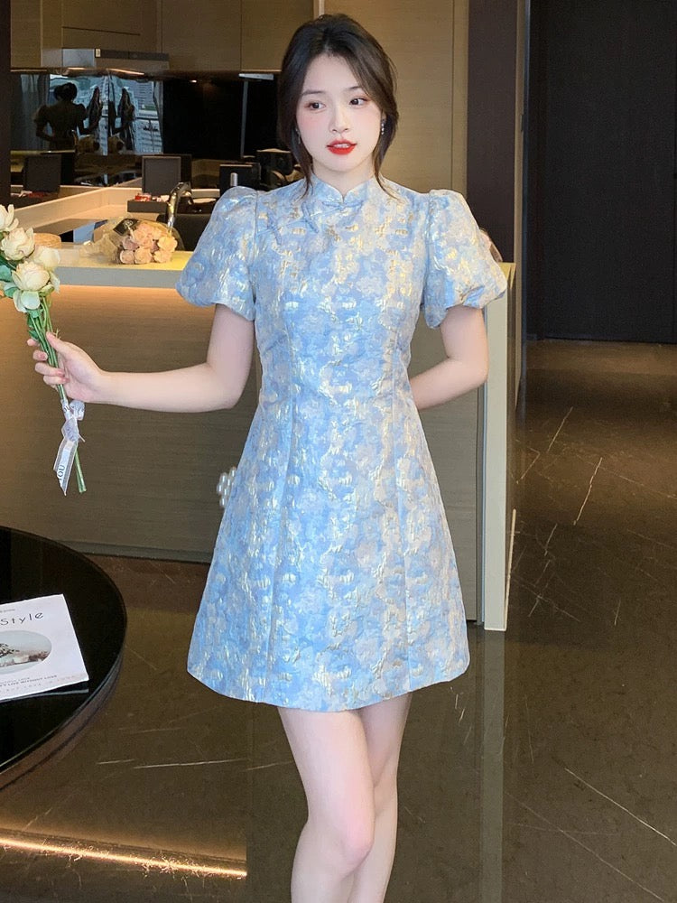New Chinese style chiffon short-sleeved cheongsam dress summer 2024 new style women's floral small high-end temperament