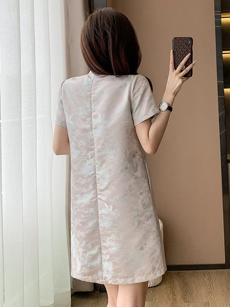 New Chinese style improved high-end cheongsam dress for women summer new small loose age-reducing jacquard A-line skirt