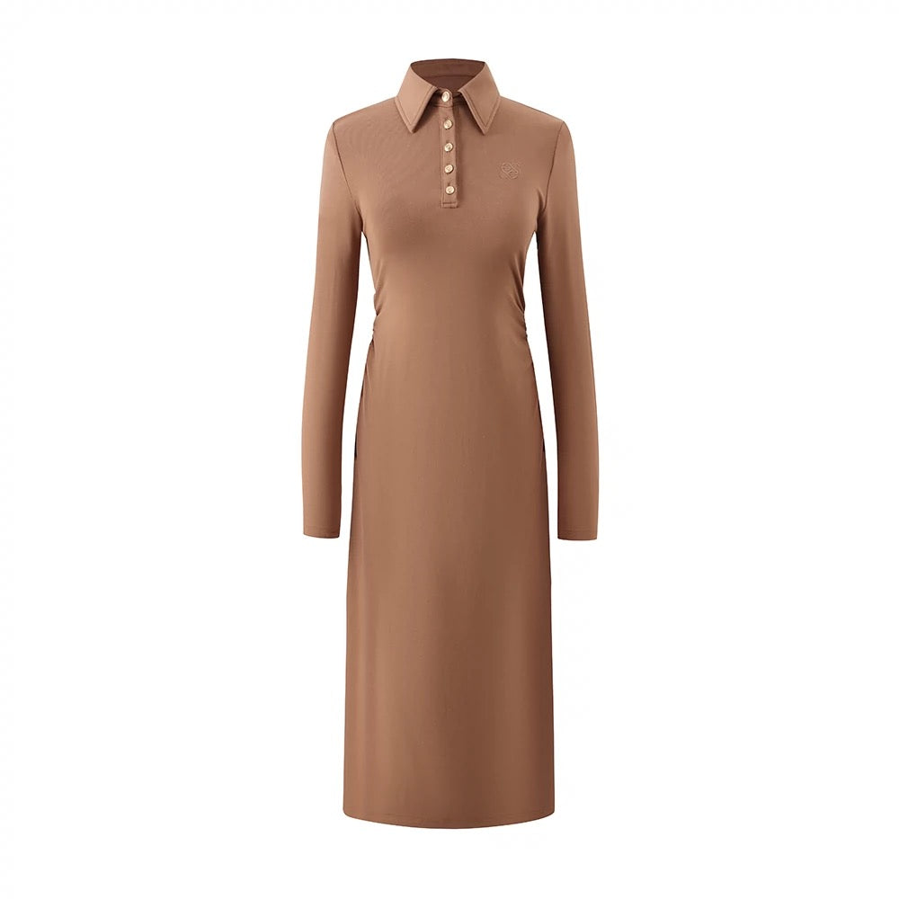 SereneEase early autumn long POLO collar retro dress high-end two-color knitted long skirt for women