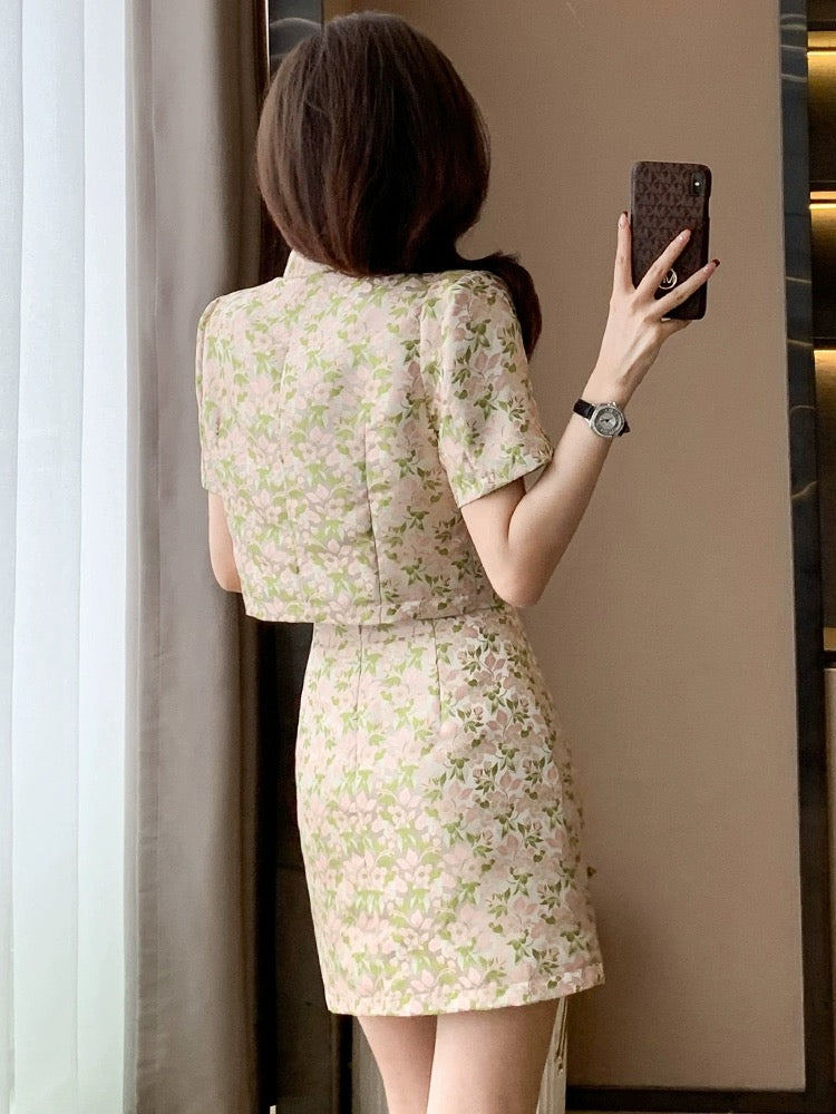 New Chinese style light national style improved cheongsam short-sleeved top and skirt suit for women summer new small two-piece set
