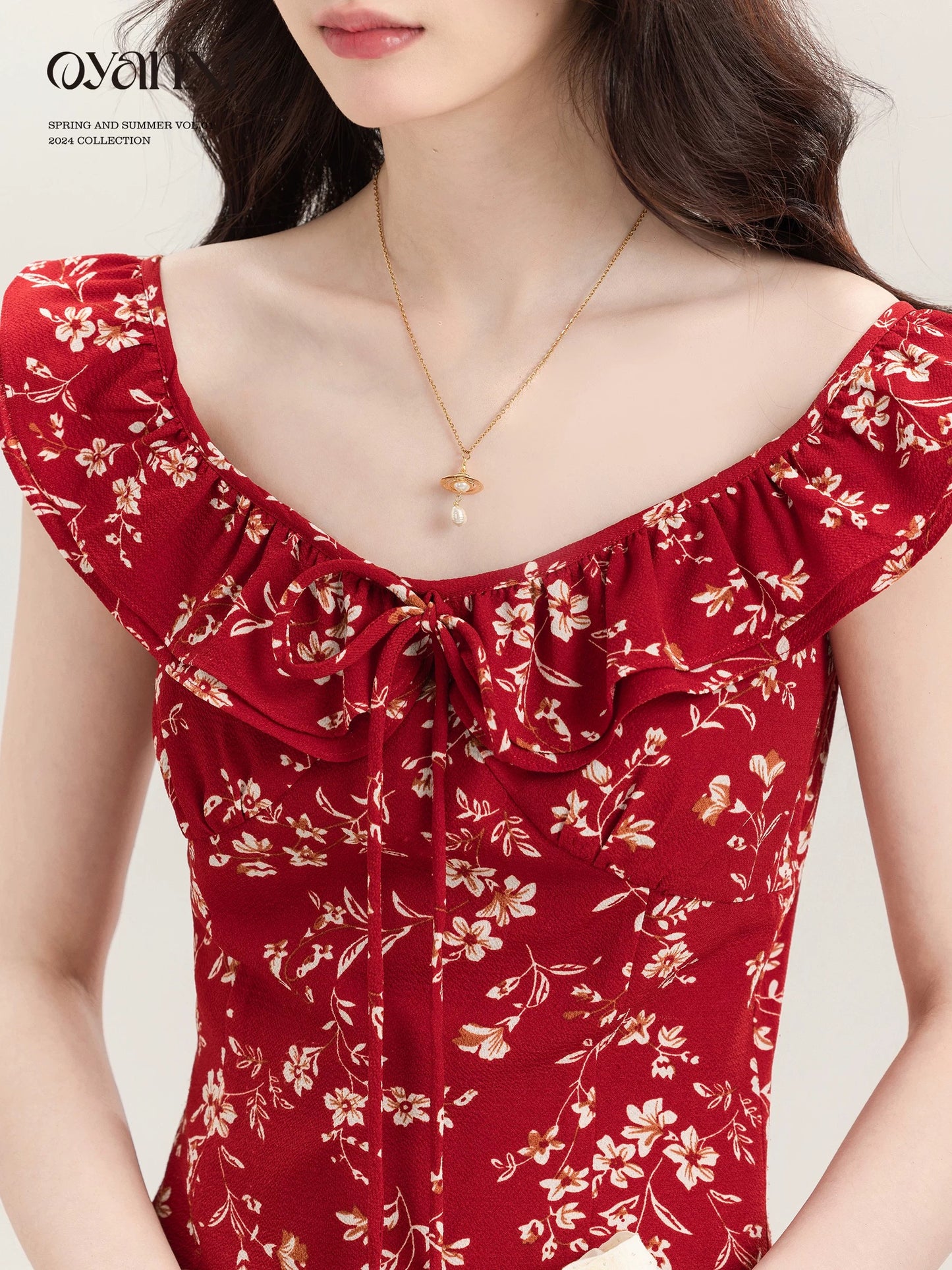 Ouyang Xi's original "The Romance of Anne" French waist dress women's new summer red temperament skirt