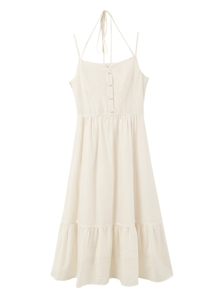 Muyiyi white halterneck suspender dress for women 2024 new early spring French style small waist small white skirt