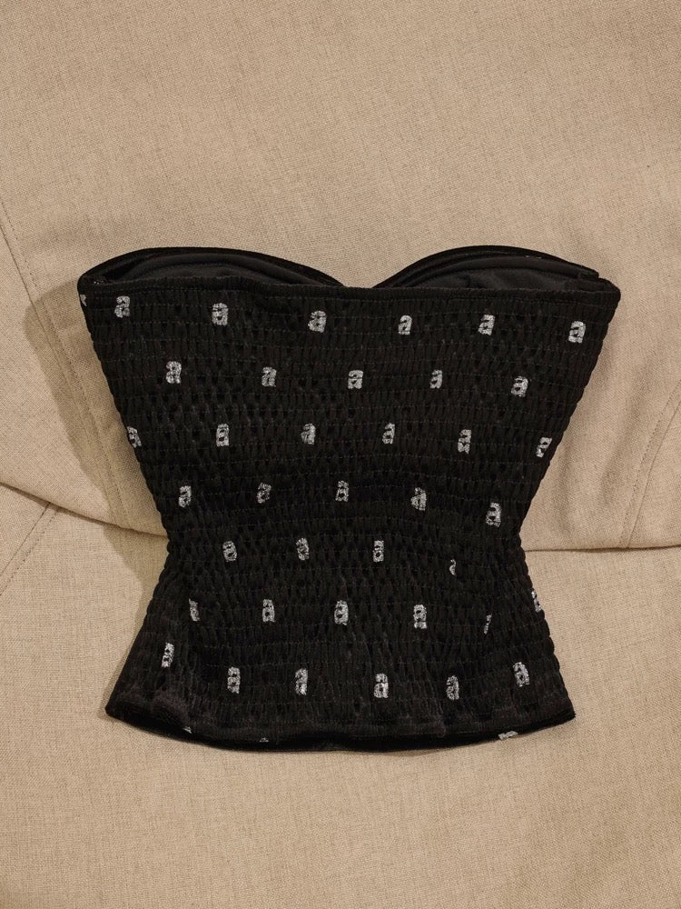 French black chic tube top irregular camisole for women with hot diamonds, beautiful back and slimming hot girl bottoming sleeveless top