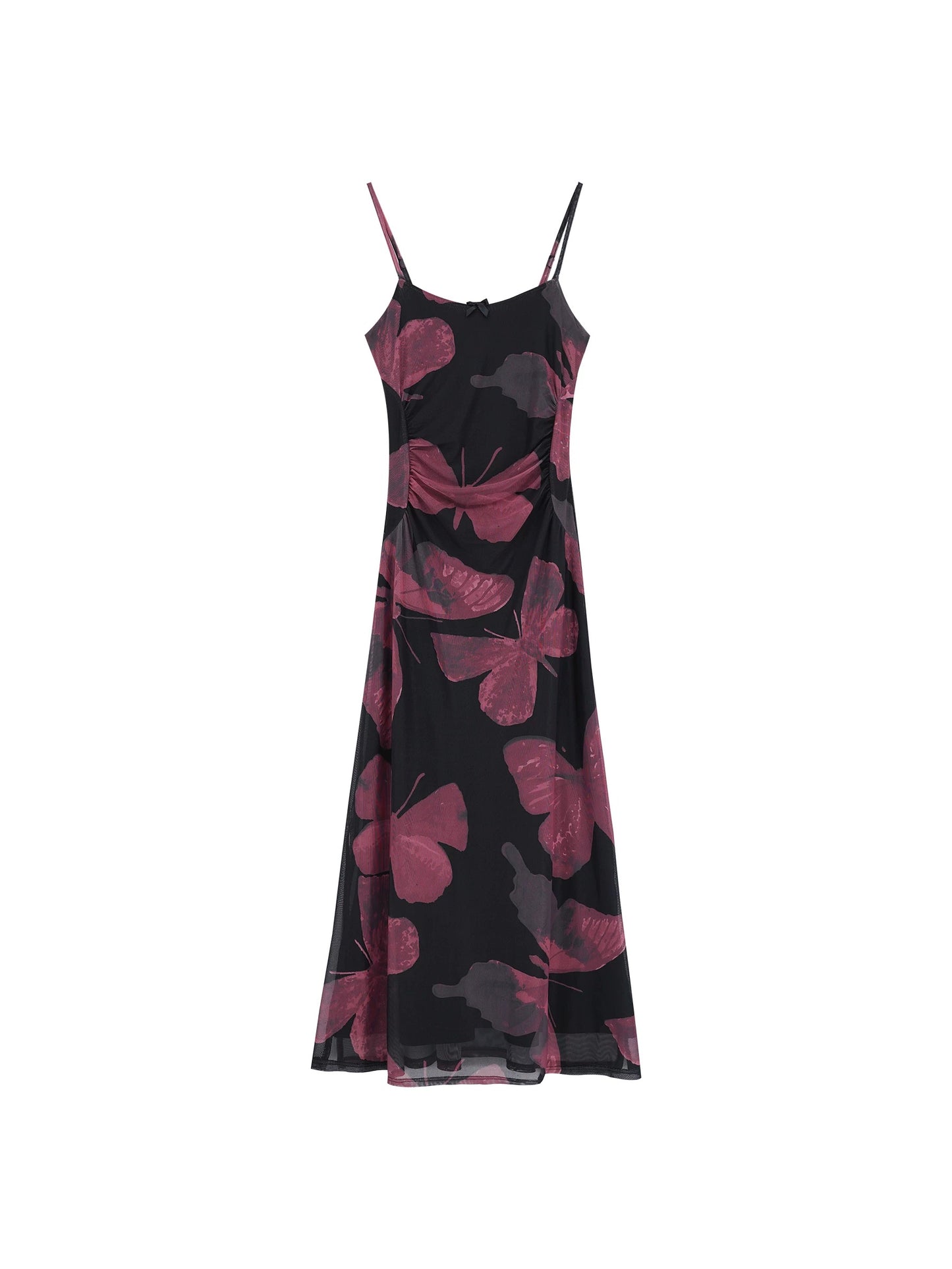 Ouyang Xi's "Dancing" retro contrasting color butterfly print long dress spring versatile slimming dress