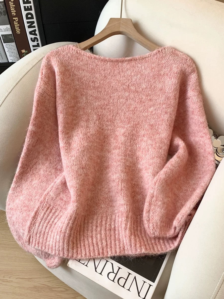 Jade Closet direct store recommendation ~ Relaxed lazy style thick bow-decorated pullover knitted sweater