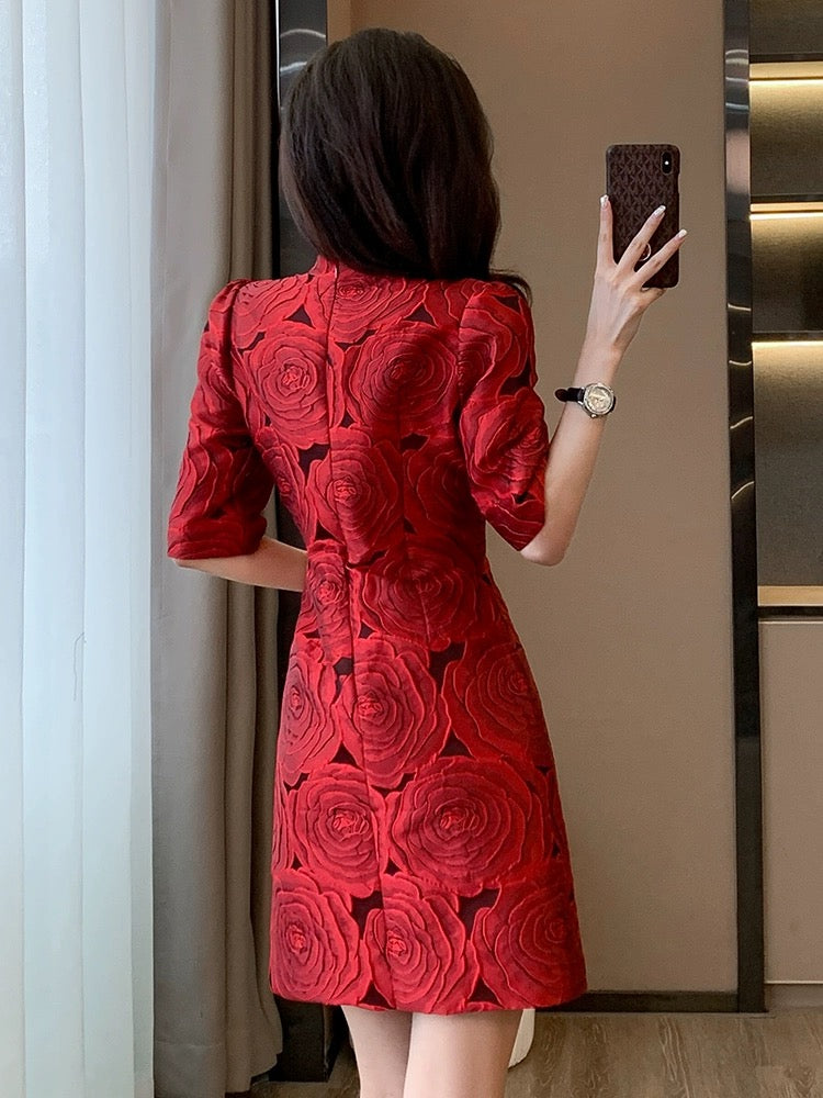 New Chinese style red jacquard dress for women spring 2024 new temperament small improved cheongsam skirt