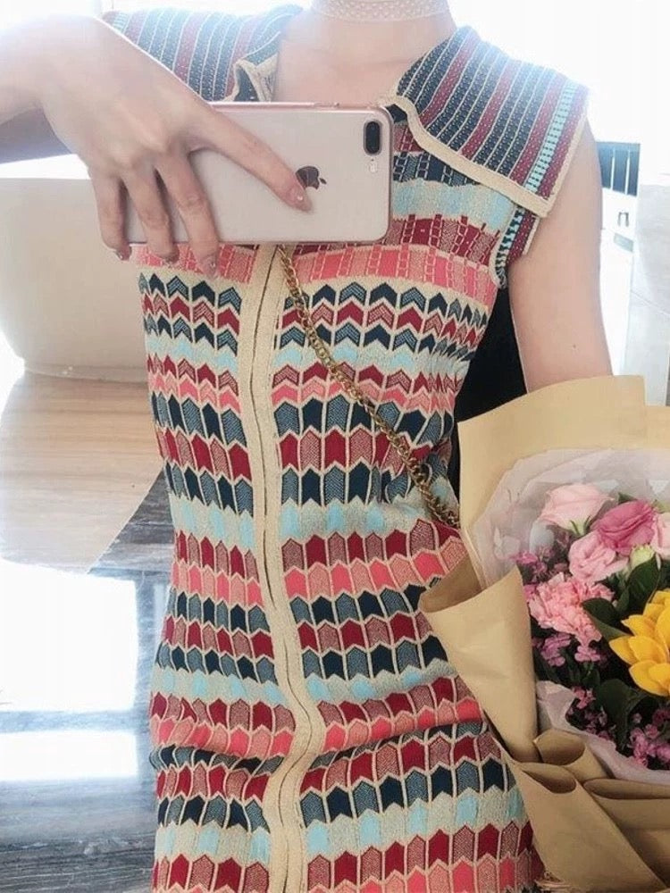 Summer high-end design niche lapel dress for small women Sanya photo seaside vacation beach dress