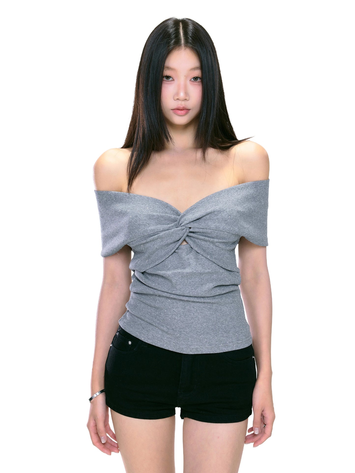 WITHMIN one-shoulder tops beautiful sexy off-shoulder hot girl short-sleeved female T-shirt summer unique beautiful women's clothing