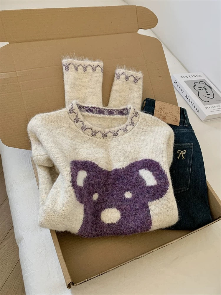 Jade Closet direct store recommendation ~ Medela sweet style bear embroidered pullover knitted sweater for women autumn and winter