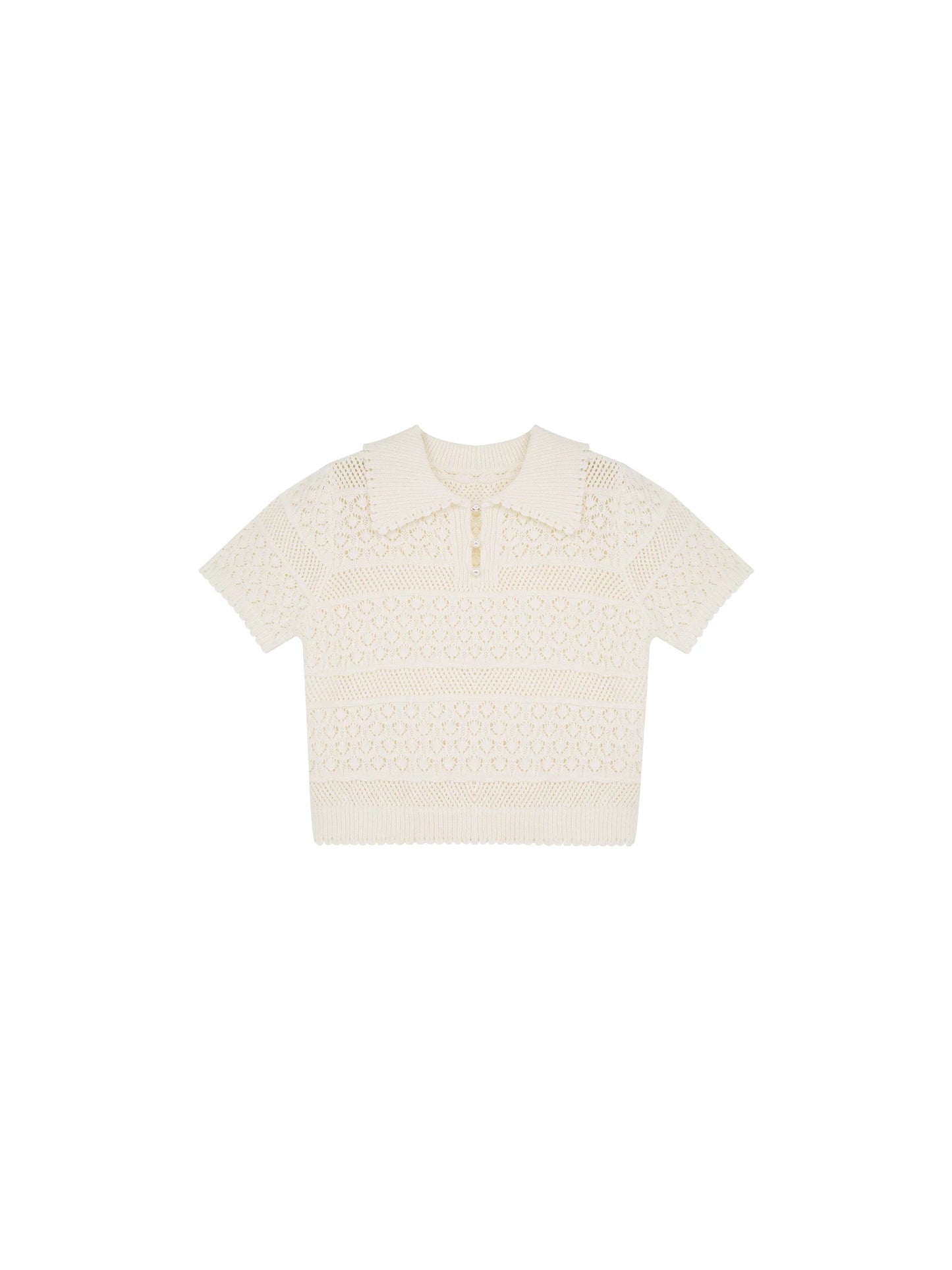 Ouyang Xi's "Window White Jasmine" Summer Hollow Top Solid Color New Women's Summer Crochet Atmosphere T-shirt