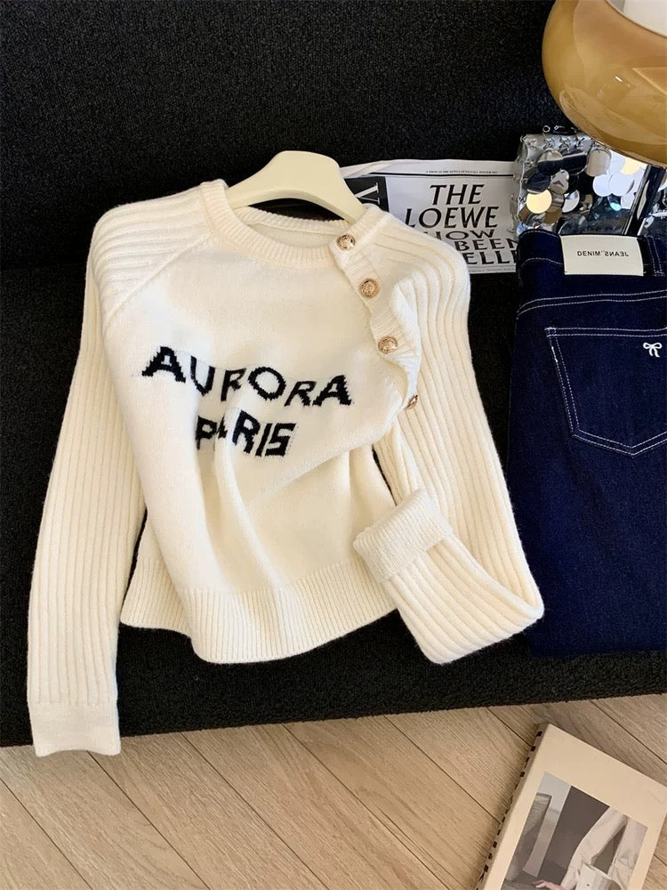 Jade Closet direct store recommendation ~ Medela sweet style embroidered letters chic long-sleeved knitted sweater for women