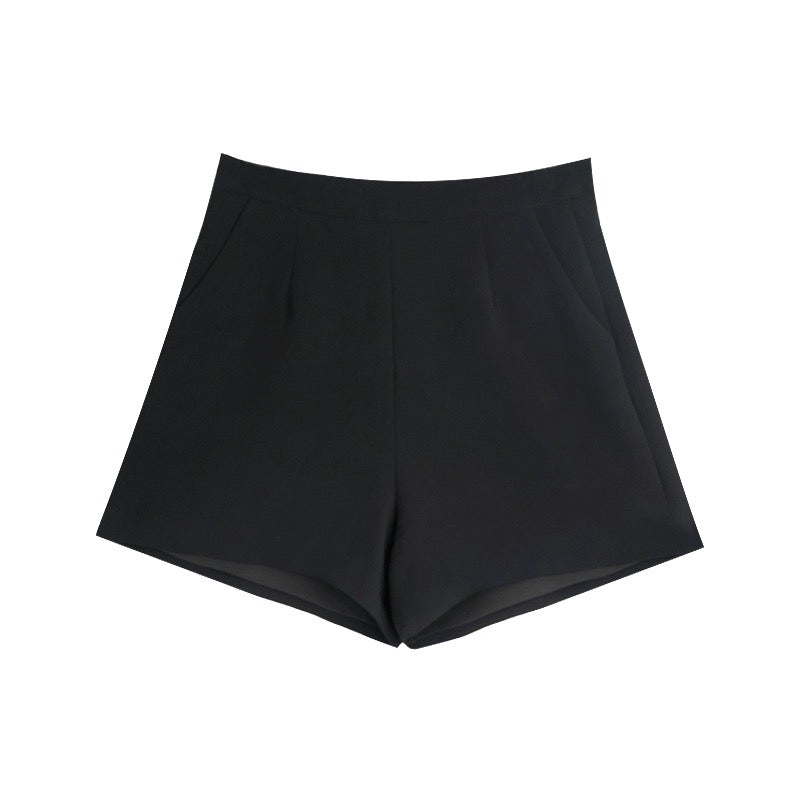 VASSE beauty crab black high-waisted A-line suit wide-leg shorts women's new small thin slim casual pants