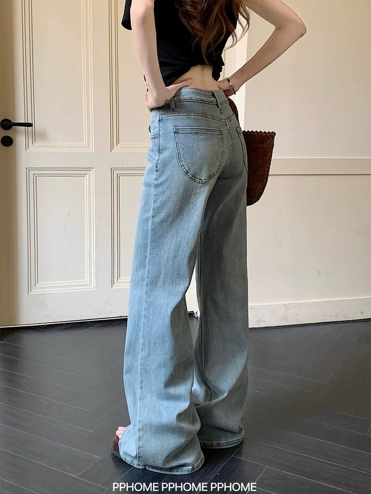 PPHOME homemade ~ hot girl secrets light blue low waist flared jeans women's non-tight pants slim mopping pants