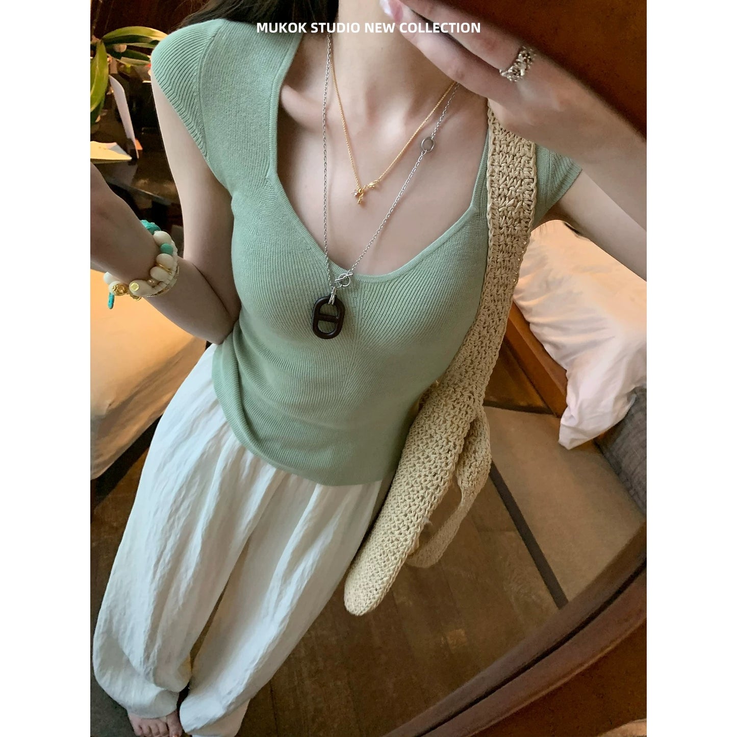 MUKOK Thin Texture Water Ripple Casual Wide Leg Pants Elastic High Waist Lyocell Tencel Floor-Mopping Pants