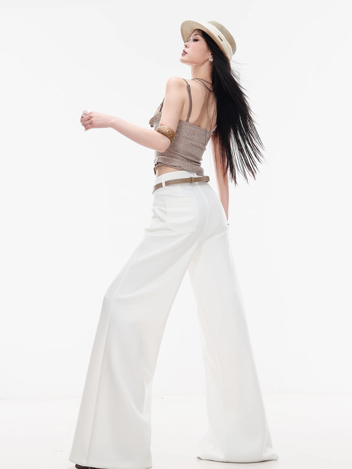 ABWLR Elegant Peninsula - Original White Slimming Wide-Leg Jeans for Women, Fashionable and Versatile Flared Pants