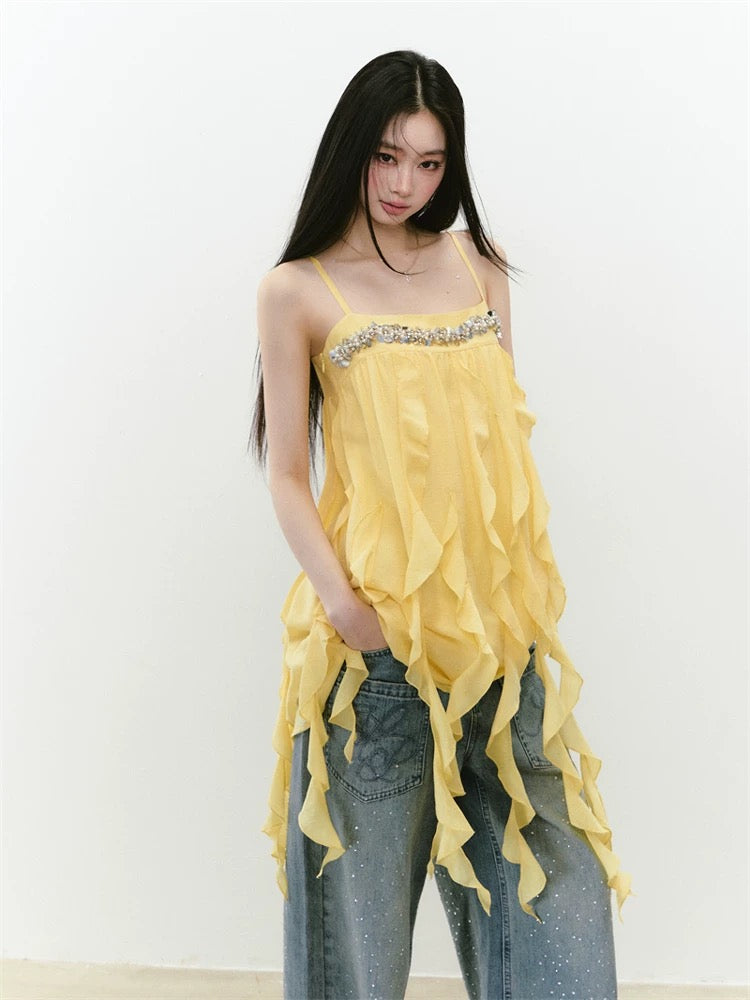 ViaPitti officially authorized heavy beaded flowing dress female niche temperament fashion age-reducing suspender skirt