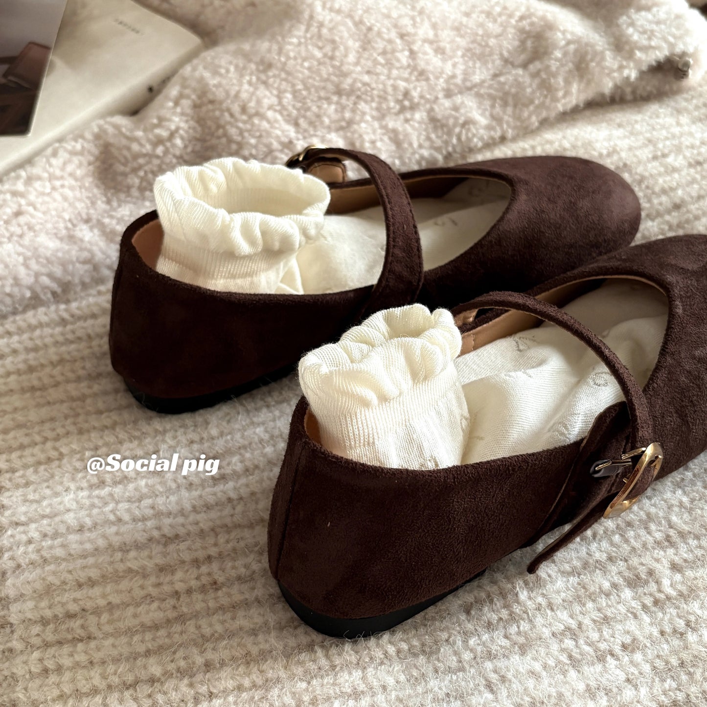 Social Pig Mori Girl Retro Matte Mary Jane Shoes Autumn Flat Strappy Women's Single Shoes