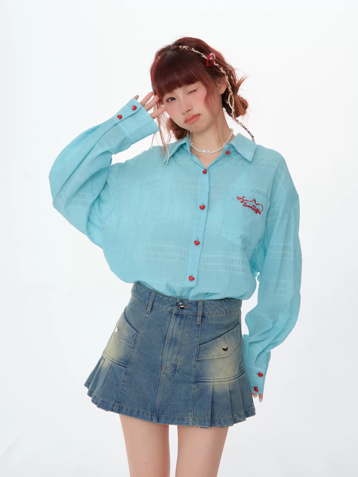 ziziFei spring and summer American retro mid-length loose thin top semi-transparent long-sleeved sun protection shirt jacket for women