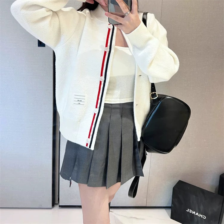 Spot 2023 autumn and winter high version TB age-reducing back red, white and blue webbing woolen short jacket stand-up collar baseball uniform trendy
