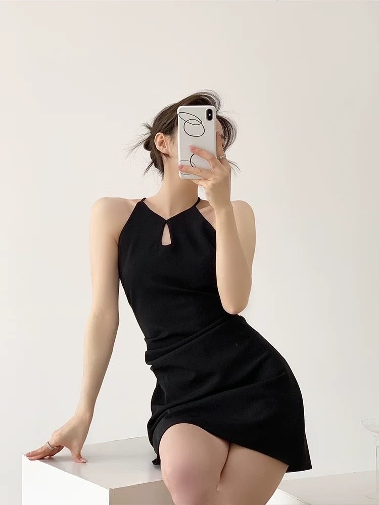 YAHI sexy slim simple sleeveless temperament slim Kendou short dress halter neck dress women's clothing