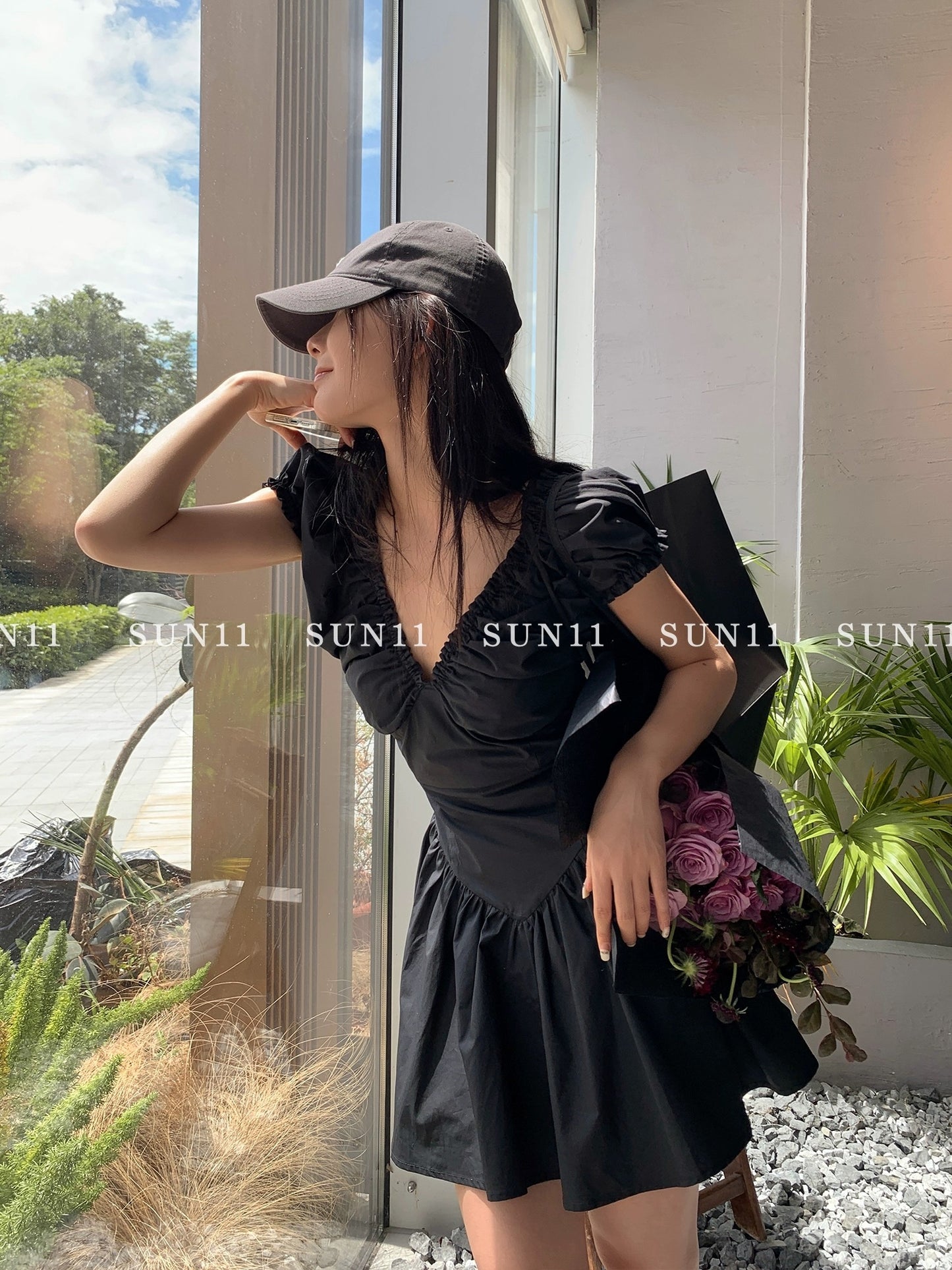 SUNONEONE French white dress for women summer high-end waist slimming sweet fairy princess skirt