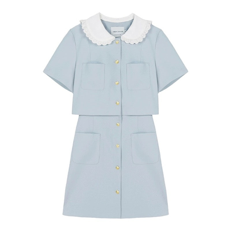 VEGA CHANG fake two-piece dress for women 2024 summer new high-end small French slim skirt