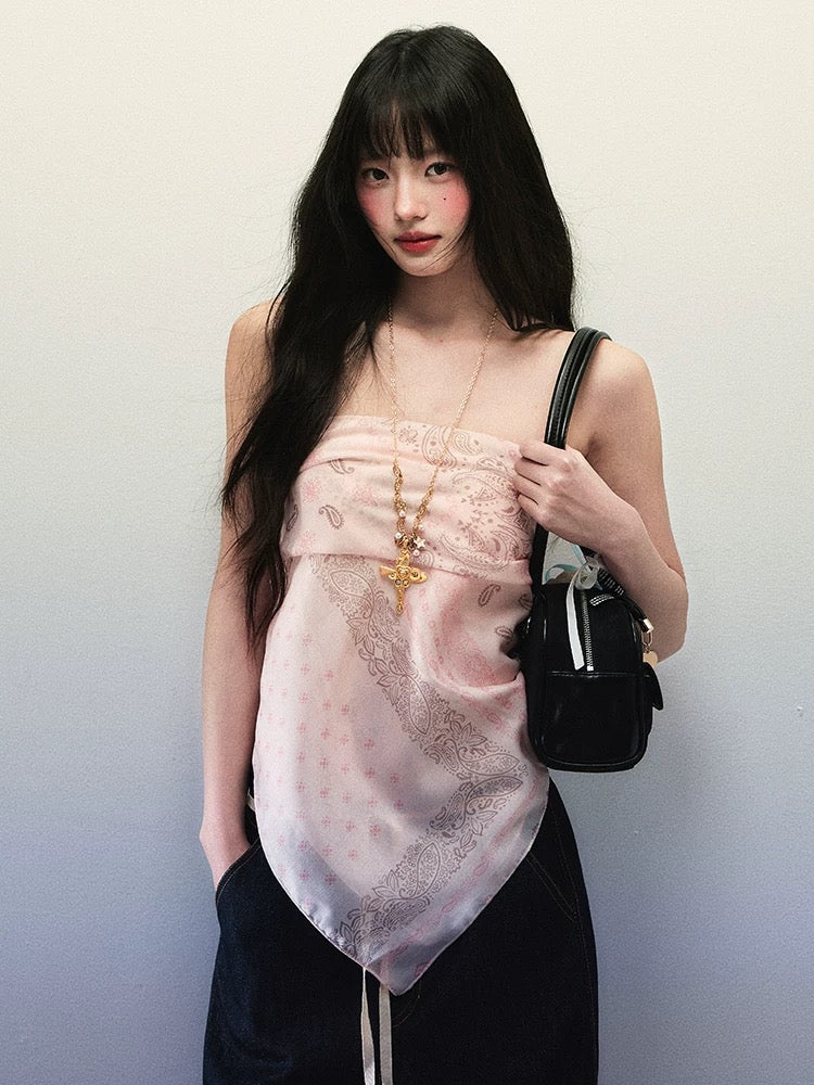 1P STUDIO original design soft pink cashew flower imitation Tencel print square scarf for women summer