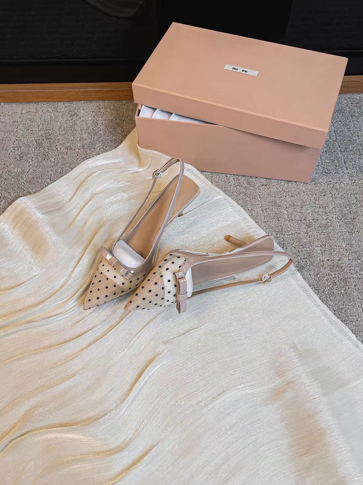 Jianghou Women's Soft-Leather Stiletto Heels – Polka-Dot Design, Pointed-Toe Mesh Sandals with a Chic, Alluring Style.