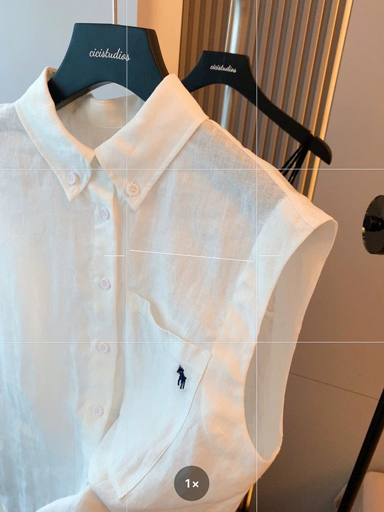 American style white embroidered linen casual suit for women summer 2025 new simple holiday style slim vest two-piece suit