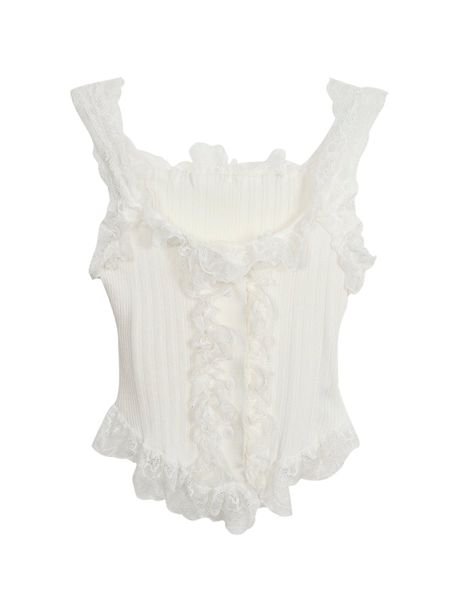 Celebrities Hall Lace Camisole Women's 2024 New Summer White Sleeveless French Sweet and Spicy Top for Women