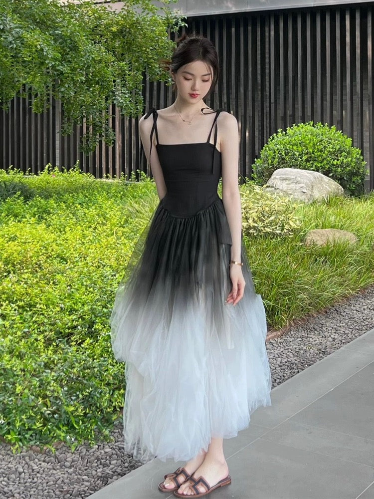 French Hepburn style black gradient mesh dress for women summer new st   Lee Nhi Boutique
