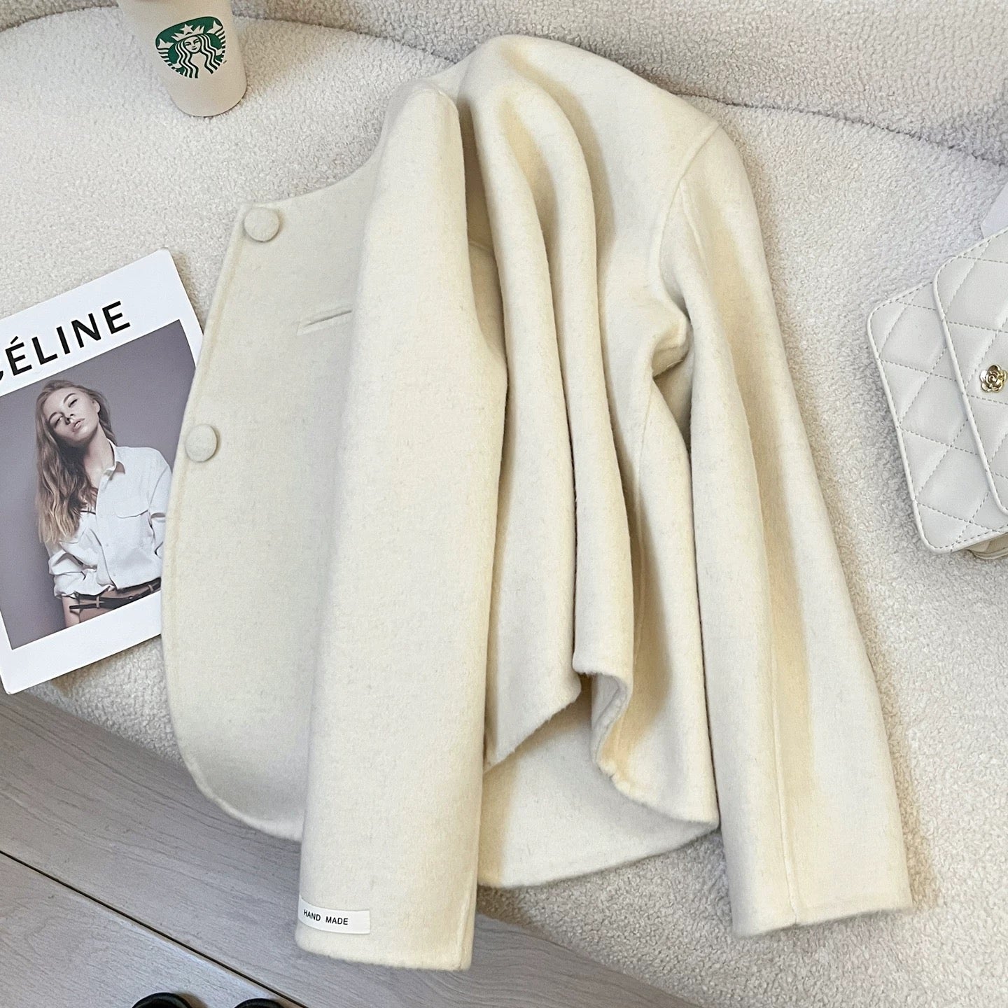 Beige wool double-sided woolen coat for women 2025 new autumn and winter fashion all-match simple temperament short coat