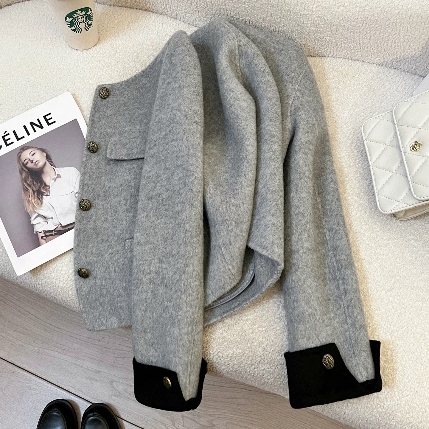 Light gray short double-faced cashmere wool coat for women 2025 new autumn and winter small high-end wool coat