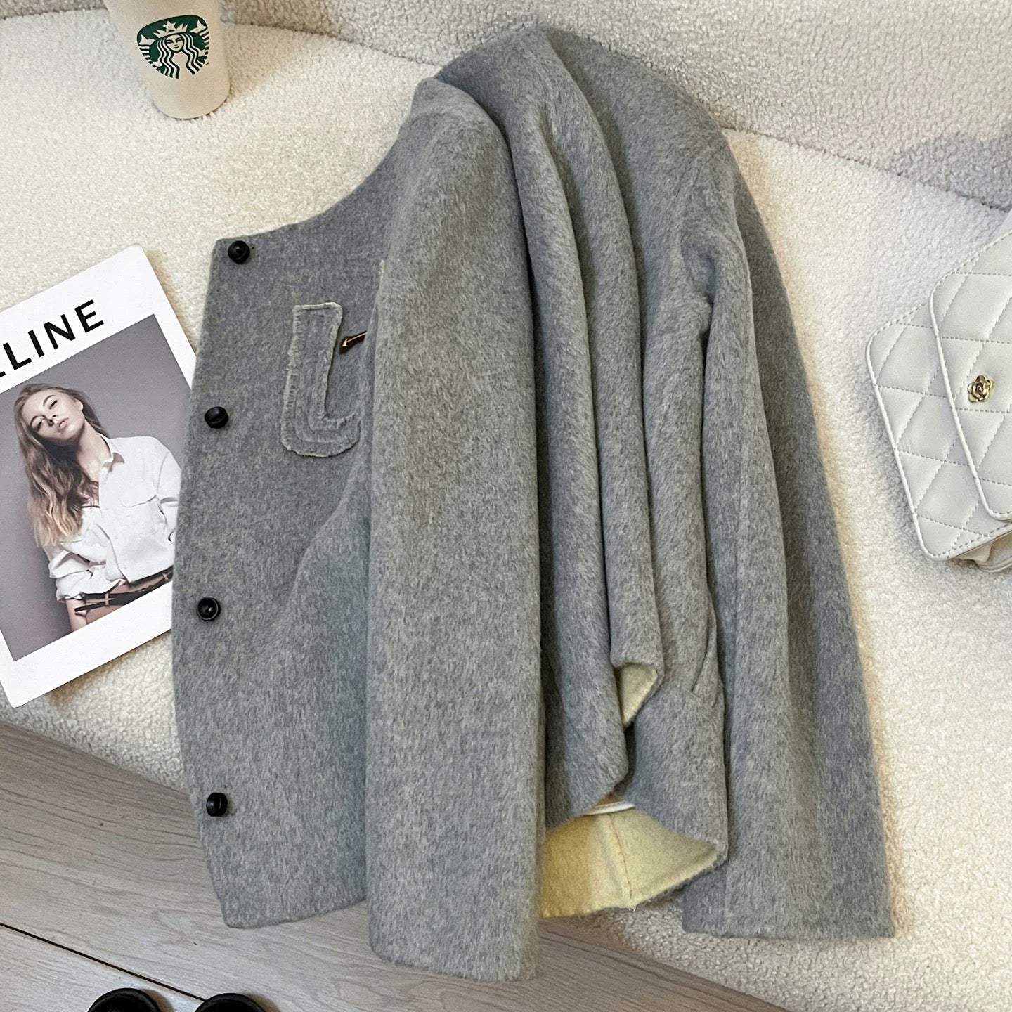 Gray double-faced cashmere coat women's short 2025 autumn and winter new small design temperament wool coat