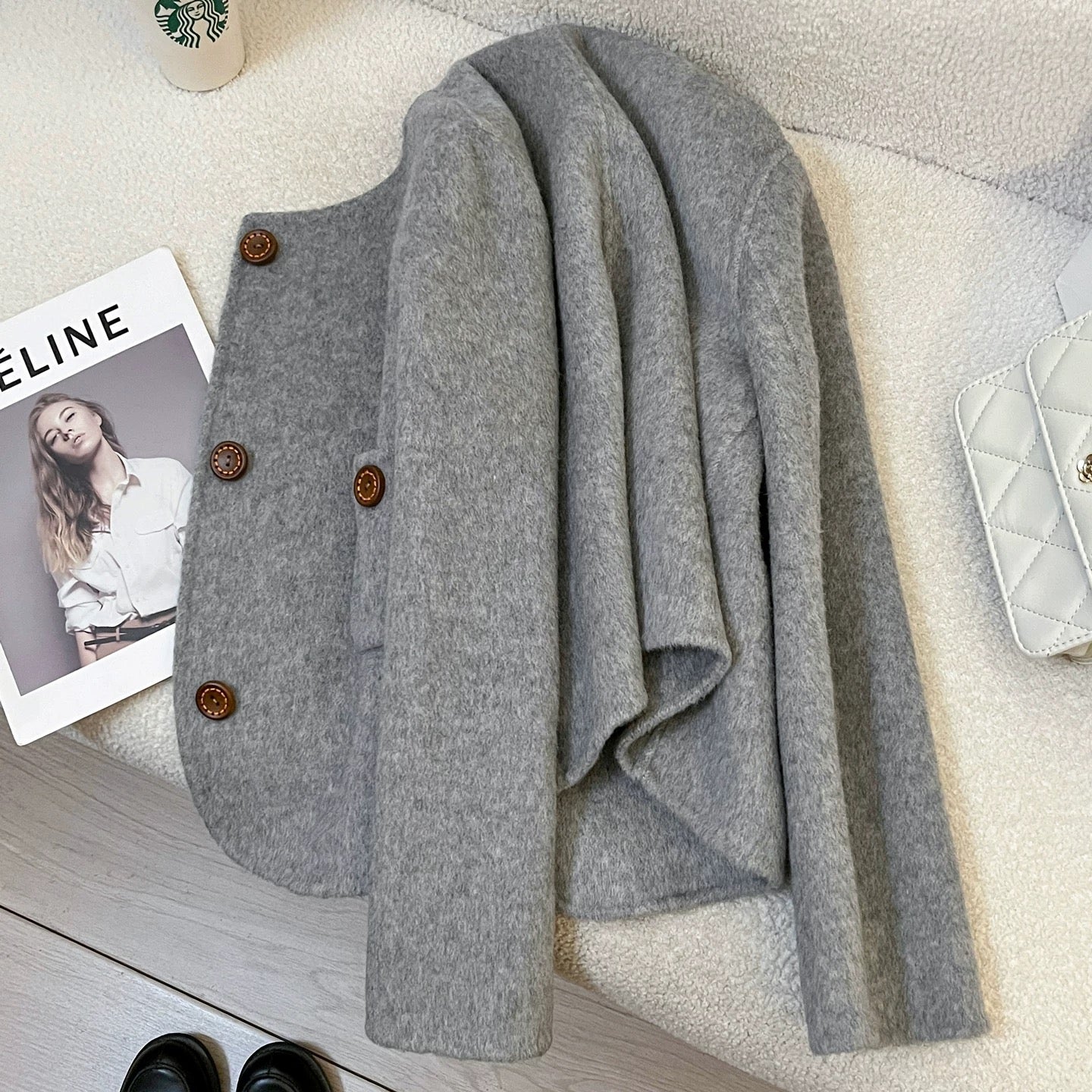 High-grade grey short double-faced cashmere coat for women 2025 autumn and winter new small Korean woolen coat